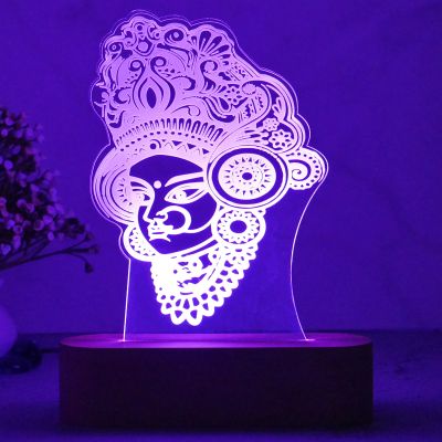 3D Illusion Durga Mata Led Night Lamp with 7 Color Changing Light | God Desk Table Lamp